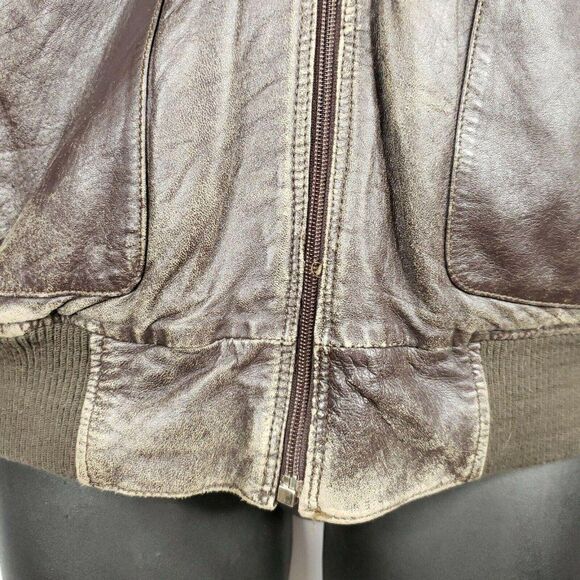 Vintage Brown Leather Bomber Flight Jacket Made in Korea Size L - Picture 5 of 7